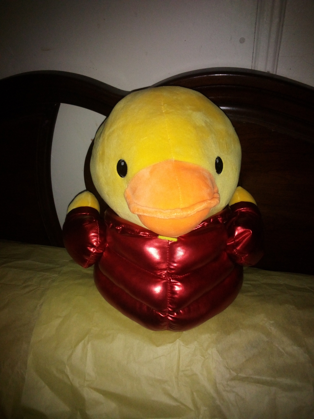 Yellow Plush Rubber Duck with Red Metallic Jacket Big